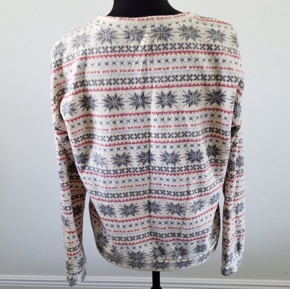 Pink Rose Cream Holiday Christmas Snowflake Fair Isle Sweater Size Large - Picture 5 of 7